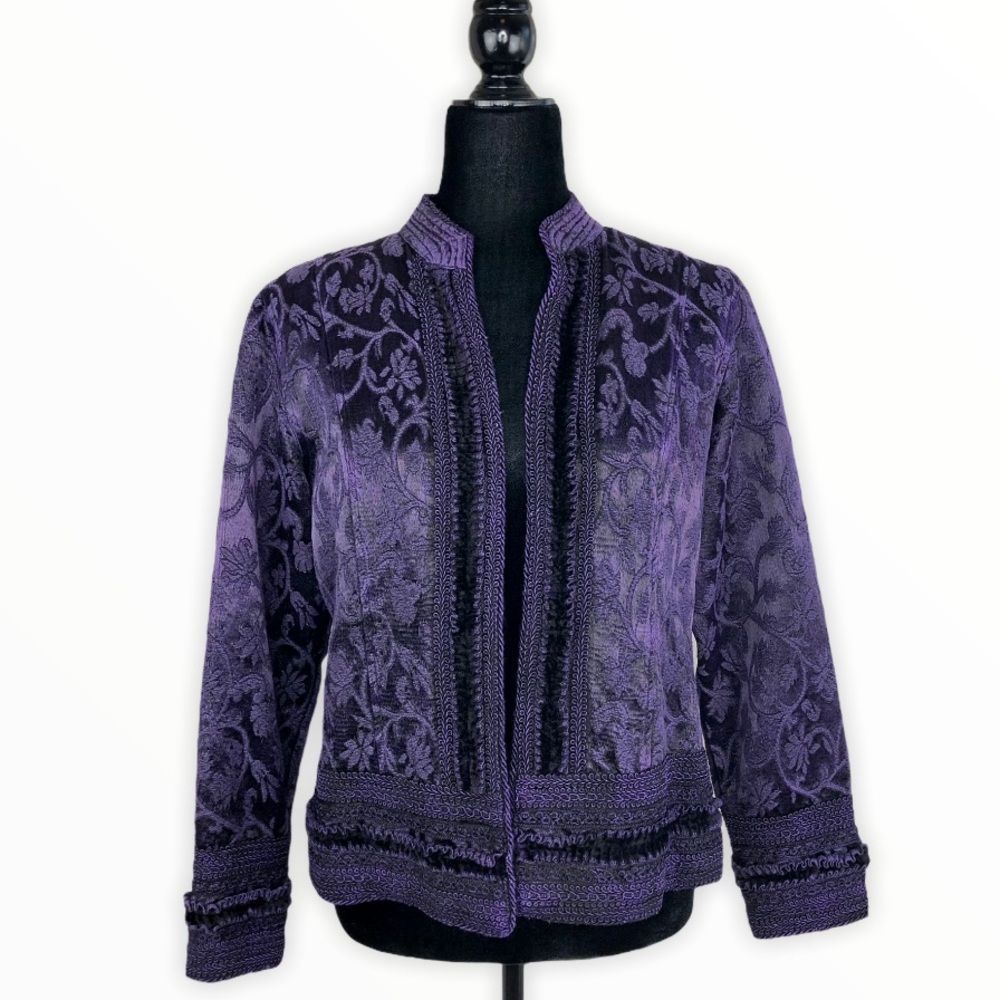 Coldwater Creek Rich Purple Tapestry Brocade Jacket size Petite Medium - Picture 1 of 14